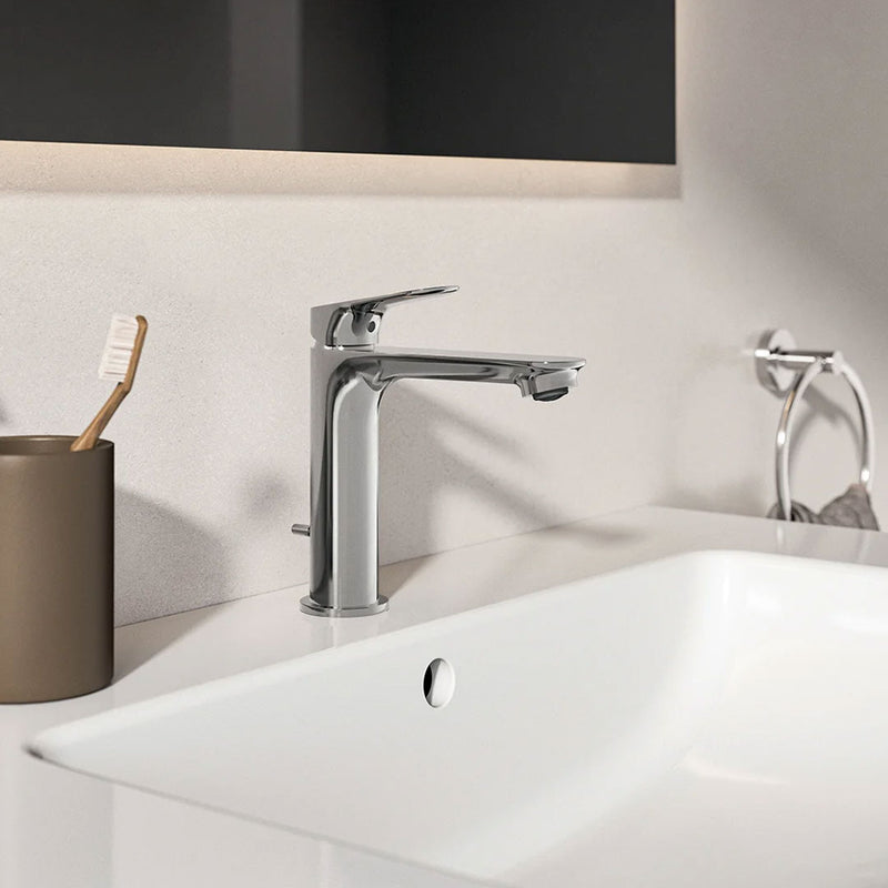 Miscelatore lavabo Medio cromato Ideal Standard Ceralife O con piletta di scarico con sistema Bluestart