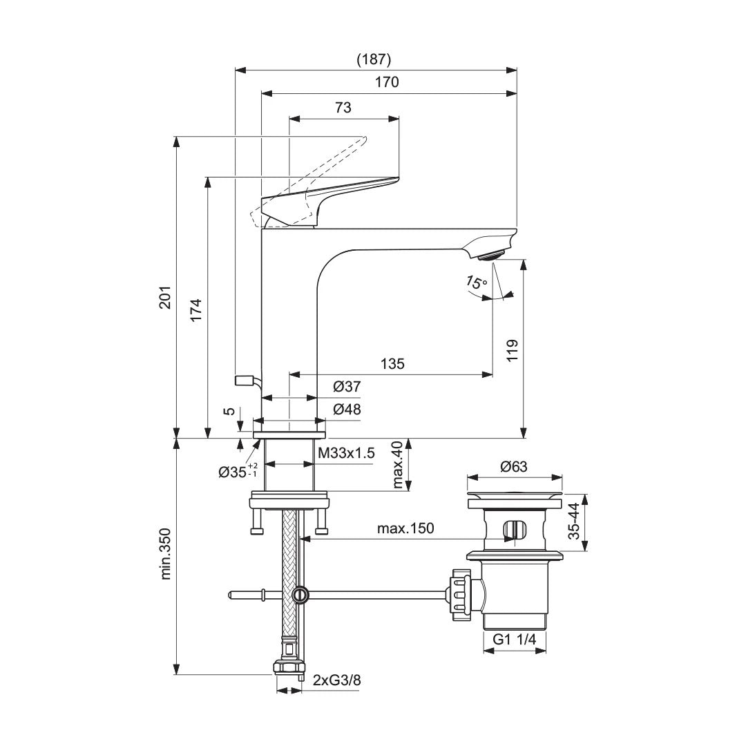 Miscelatore lavabo Medio cromato Ideal Standard Ceralife O con piletta di scarico con sistema Bluestart