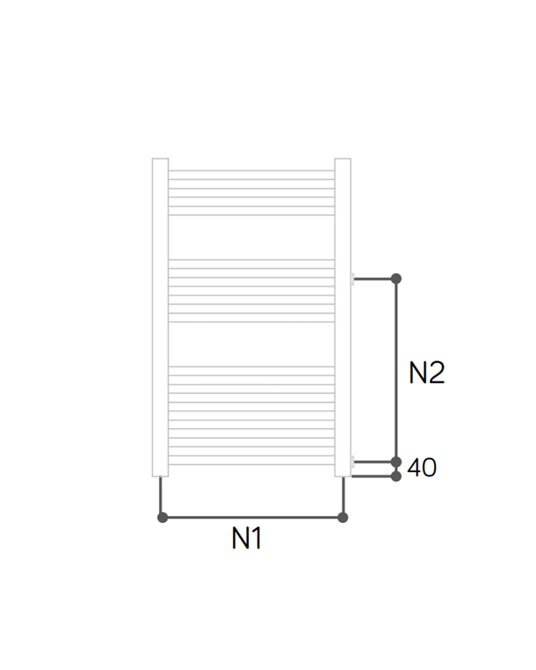 Radiateur hydraulique modèle Bolzano Reno 1600x500 droit avec raccords latéraux 40/900 - Blanc