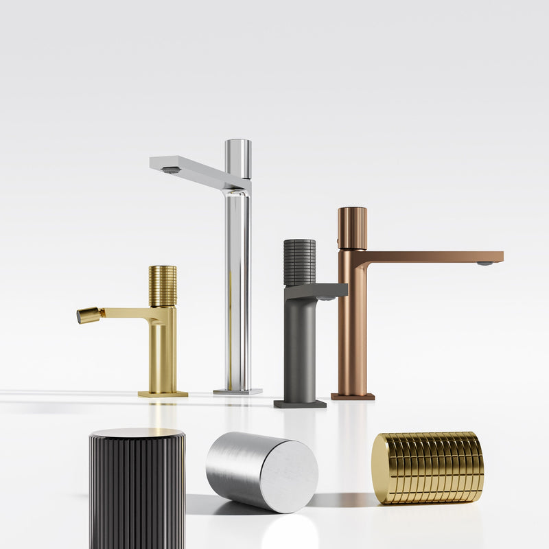 Miscelatore lavabo RubiFlux serie Sculpt con leva liscia - Oro etrusco