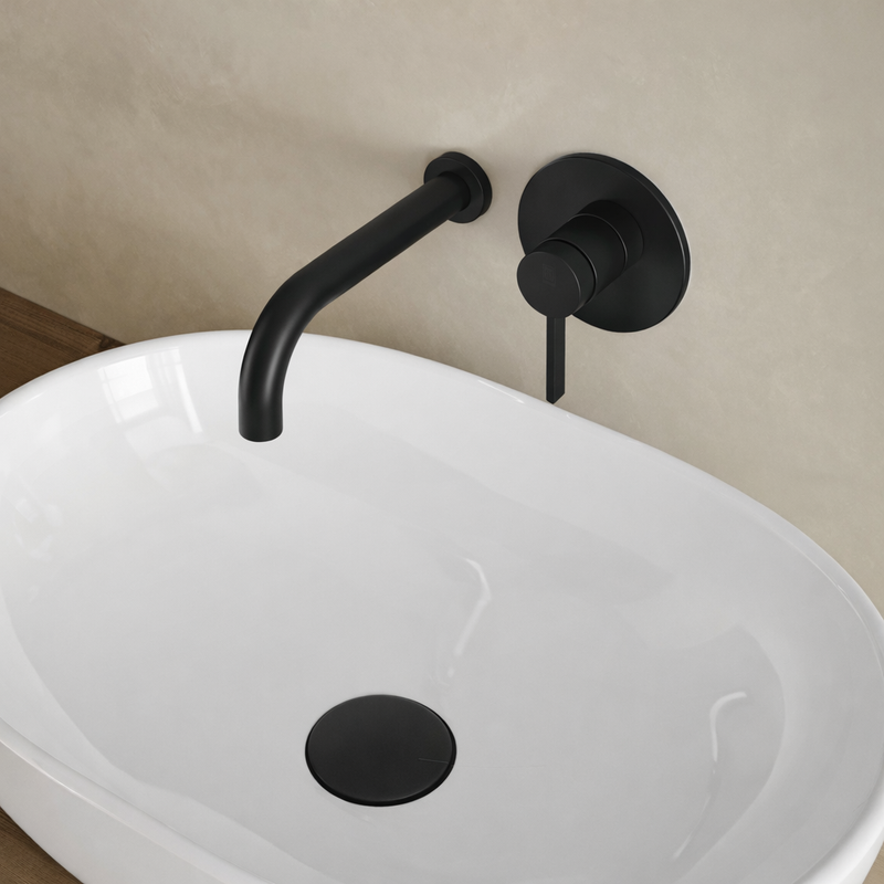 Miscelatore lavabo a muro RubiFlux Tundra – Nero Opaco