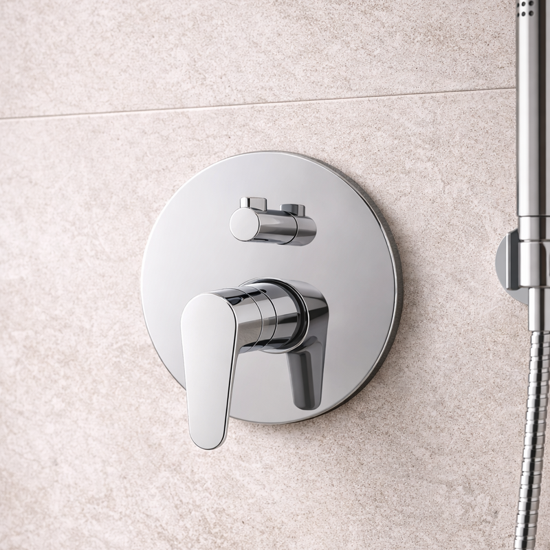 Mezclador monomando empotrado para ducha con desviador RubiFlux serie Ampra - Cromo