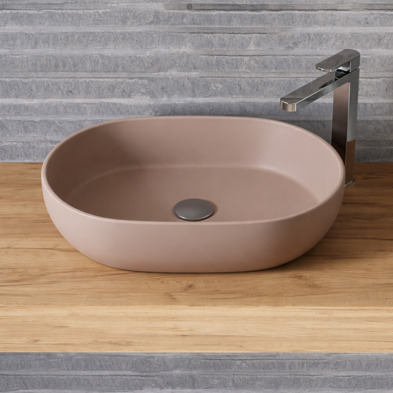 Lavabo d'appoggio ovale BathCore serie Viva 60,5x42,5 cm - Tortora opaco