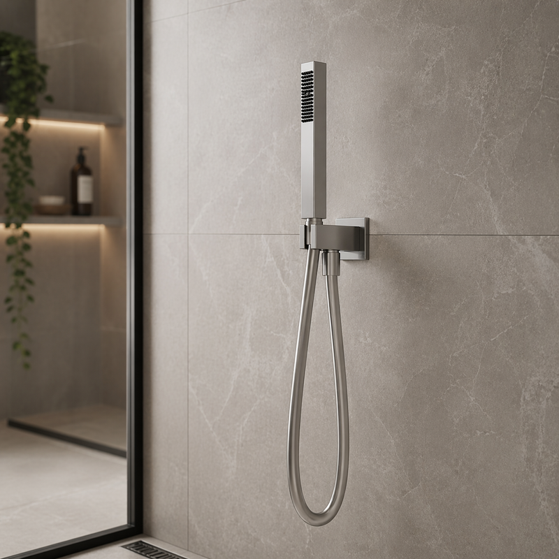 Set doccia incasso quadro in acciaio inox 316L con doccetta e flessibile - Acciaio spazzolato