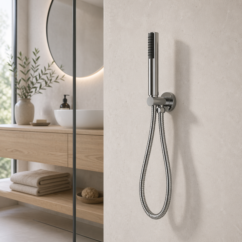 Set doccia incasso Around tondo in ABS cromo lucido con doccetta e flessibile 150 cm