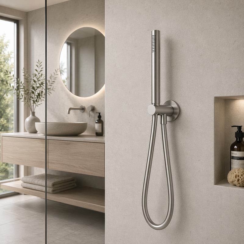 Set doccia incasso Glow in ottone tondo cromo lucido con flessibile 150 cm