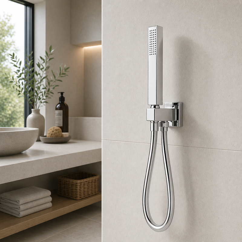 Set doccia incasso Pek in ottone rettangolare cromo lucido con flessibile 150 cm
