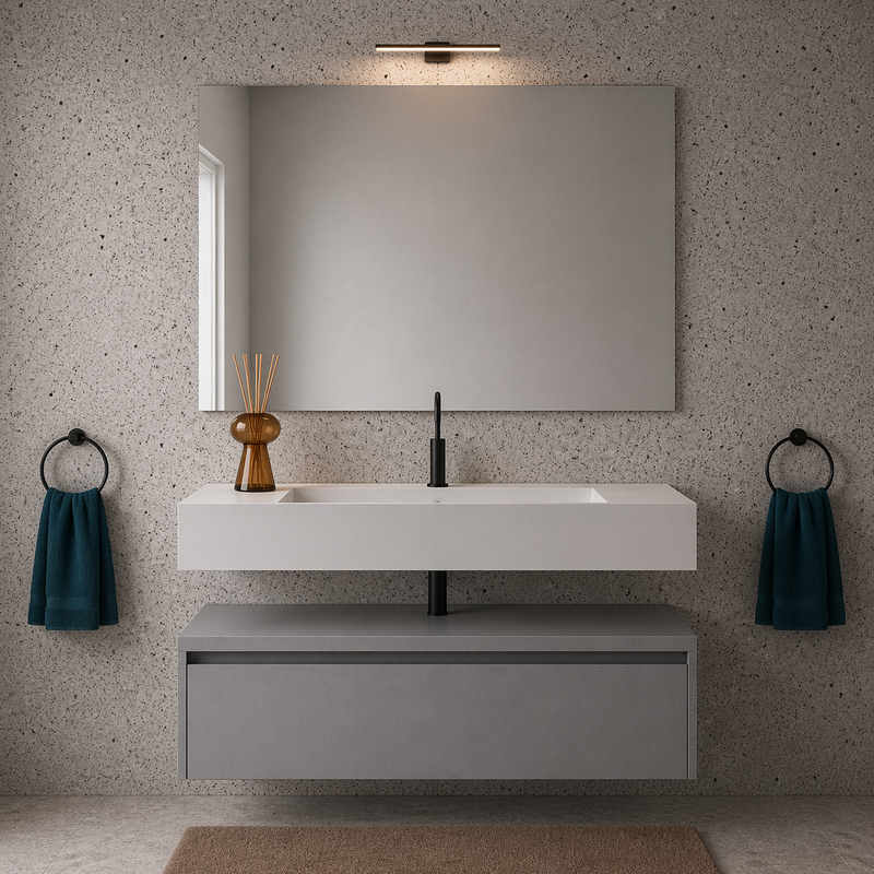 Mobile bagno sospeso Sun 100 cm con lavabo in marmoresina e specchio con lampada LED - Grigio Londra