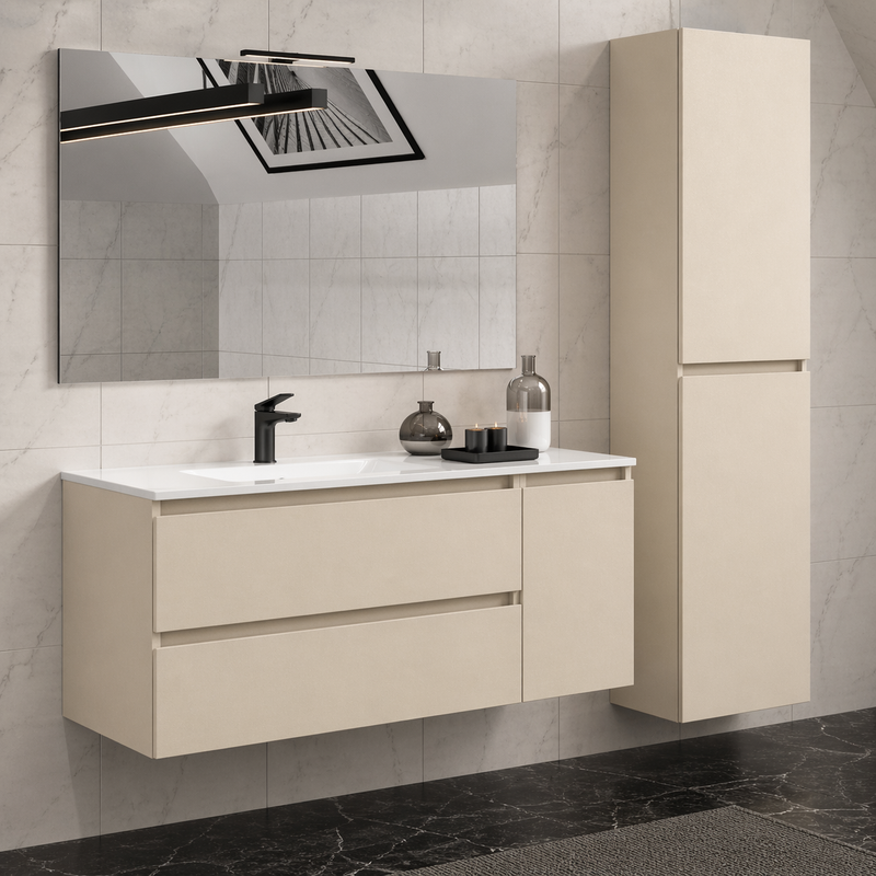 Mobile bagno sospeso Grass 120 cm con lavabo, colonna e specchio LED - Pianta di Vaniglia