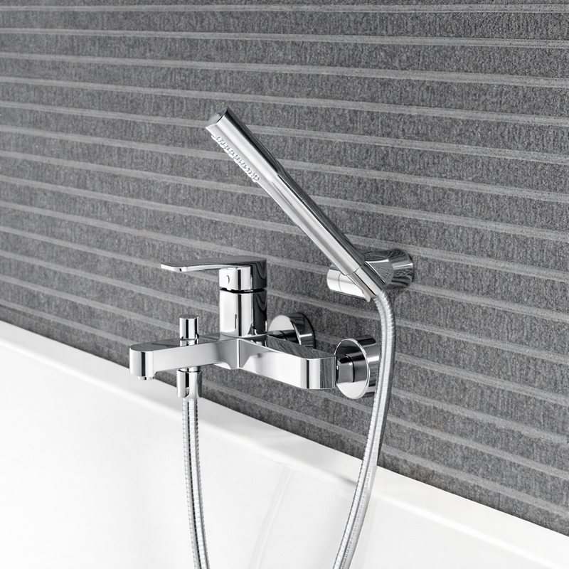 Single-lever mixer for bathtub with hand shower kit RubiFlux Dema series - Chrome