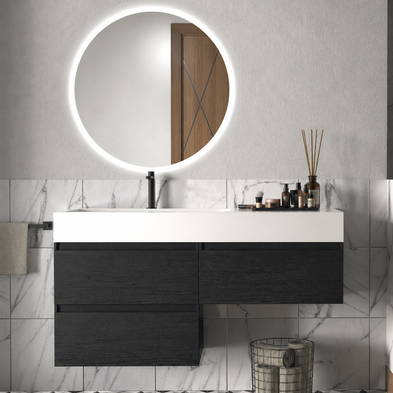 Mobile bagno sospeso Camilla 120 cm con lavabo in marmoresina e specchio LED retroilluminato - Rovere Moro