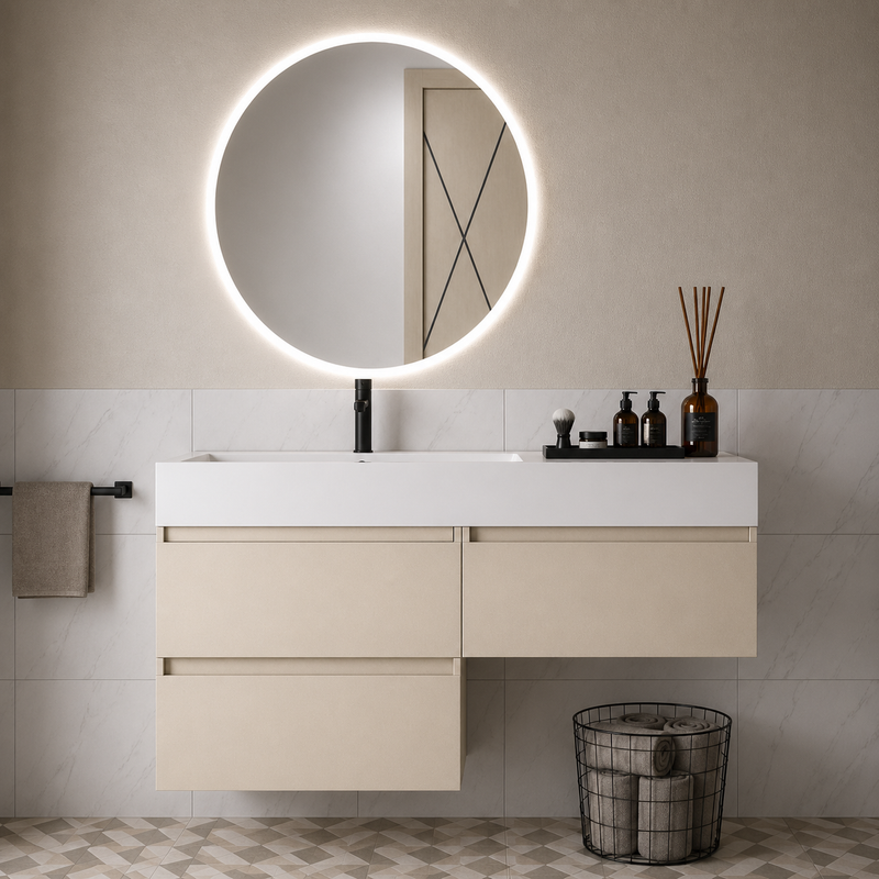 Mobile bagno sospeso Camilla 120 cm con lavabo in marmoresina e specchio LED retroilluminato - Pianta di Vaniglia