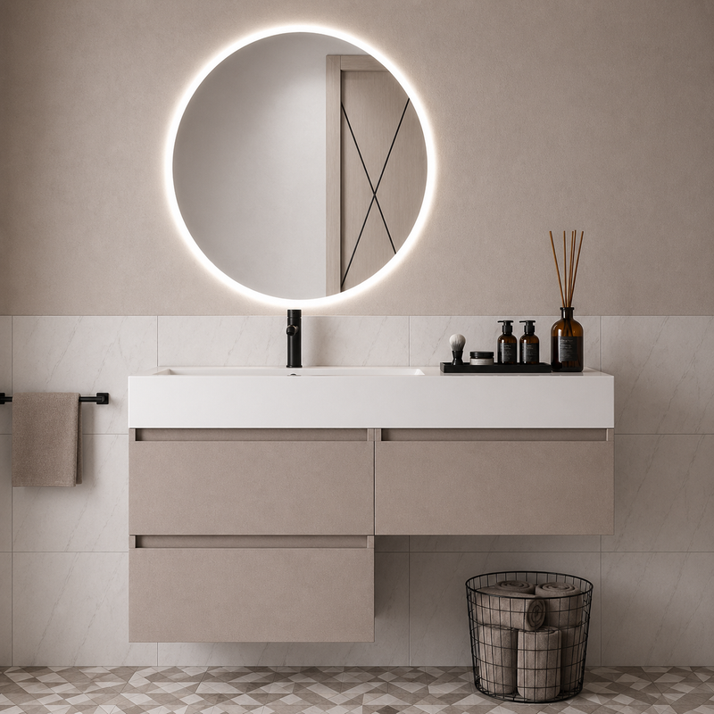 Mobile bagno sospeso Camilla 120 cm con lavabo in marmoresina e specchio LED retroilluminato - Cashmere