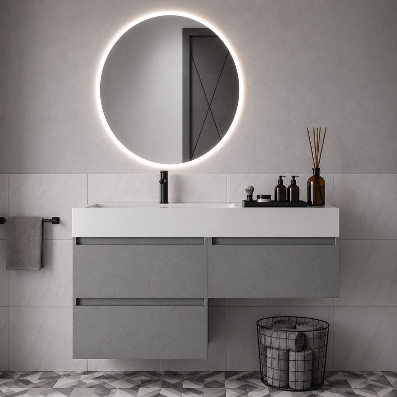 Mobile bagno sospeso Camilla 120 cm con lavabo in marmoresina e specchio LED retroilluminato - Grigio Londra