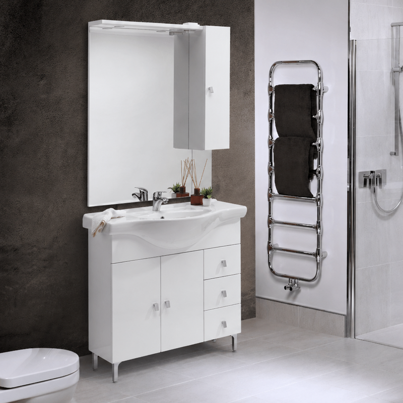 Mobile bagno a terra Klass Cubi&Co con pensile e specchio bianco lucido 85 cm
