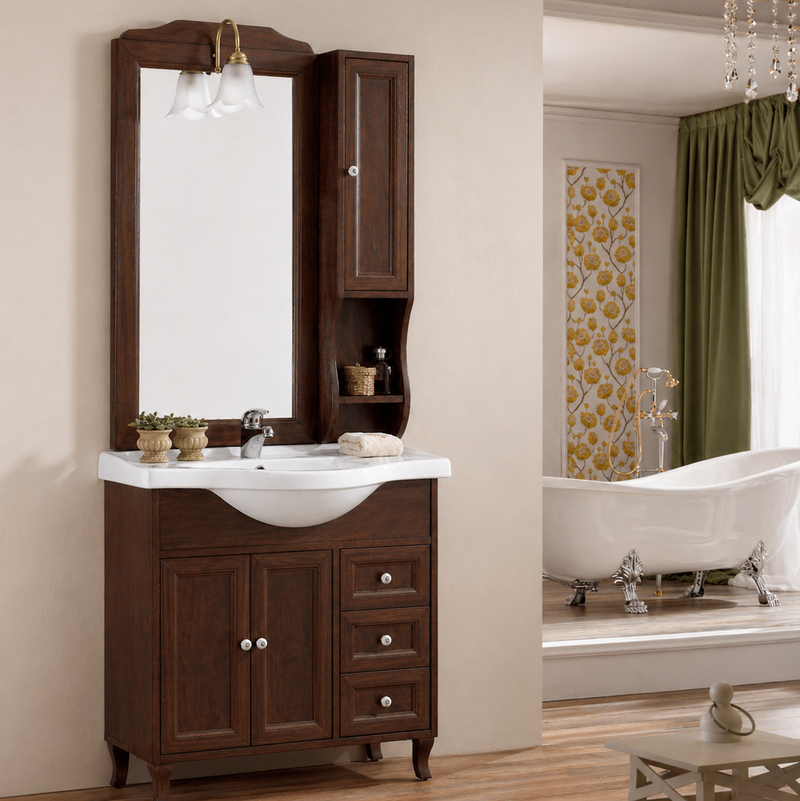 Mobile bagno Giulietta 85 cm stile shabby chic con lavabo, specchio e pensile - Noce