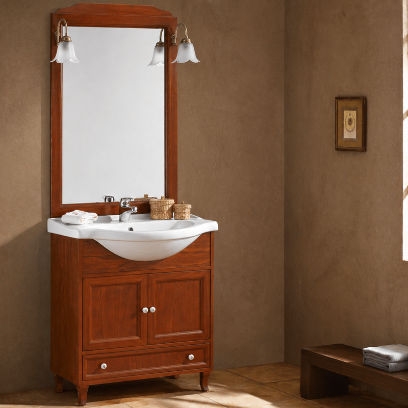 Mobile bagno Barbara 75 cm con lavabo, specchio e appliques - Ciliegio