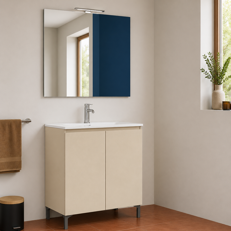 Mobile bagno a terra Alex 90 cm Cubi&Co con lavabo, specchio e LED - Pianta di Vaniglia