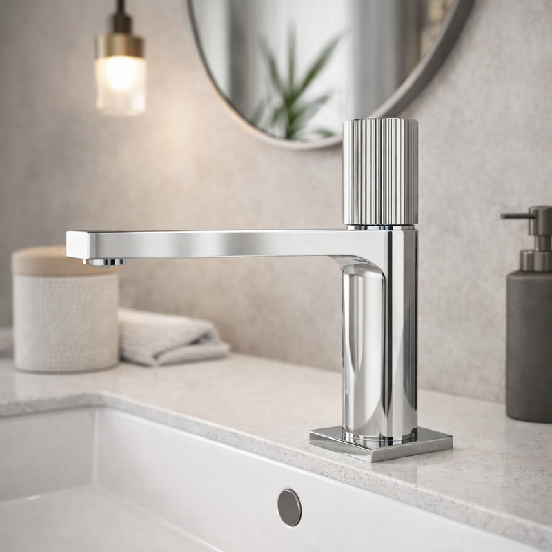 Miscelatore lavabo RubiFlux serie Sculpt con leva rigata - Cromo