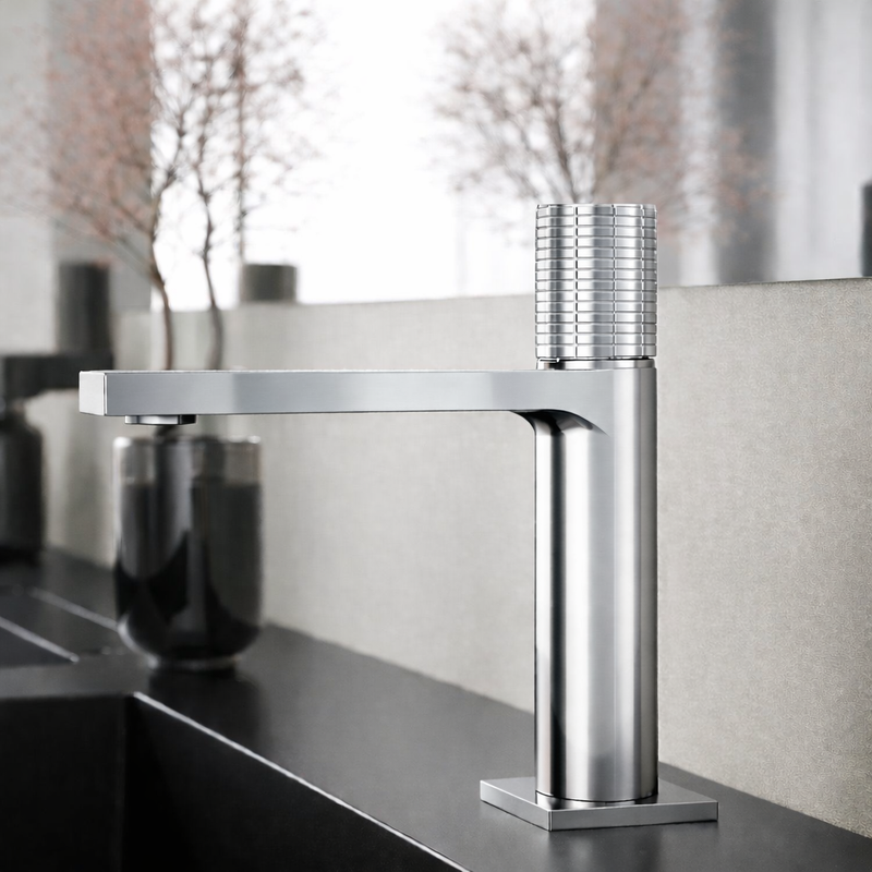 Miscelatore lavabo RubiFlux serie Sculpt con leva incisa - Cromo
