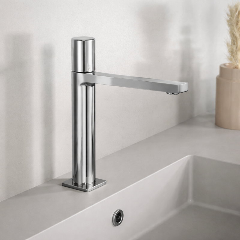 Miscelatore lavabo medio RubiFlux Sculpt con leva liscia - Cromo