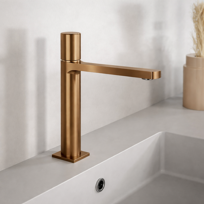 Miscelatore lavabo medio RubiFlux Sculpt con leva liscia - Bronzo
