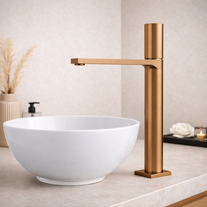 Miscelatore lavabo alto RubiFlux Sculpt con leva liscia - Bronzo
