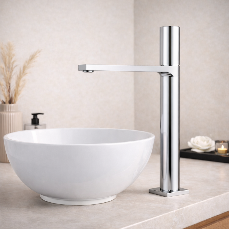 Miscelatore lavabo alto RubiFlux Sculpt con leva liscia - Cromo