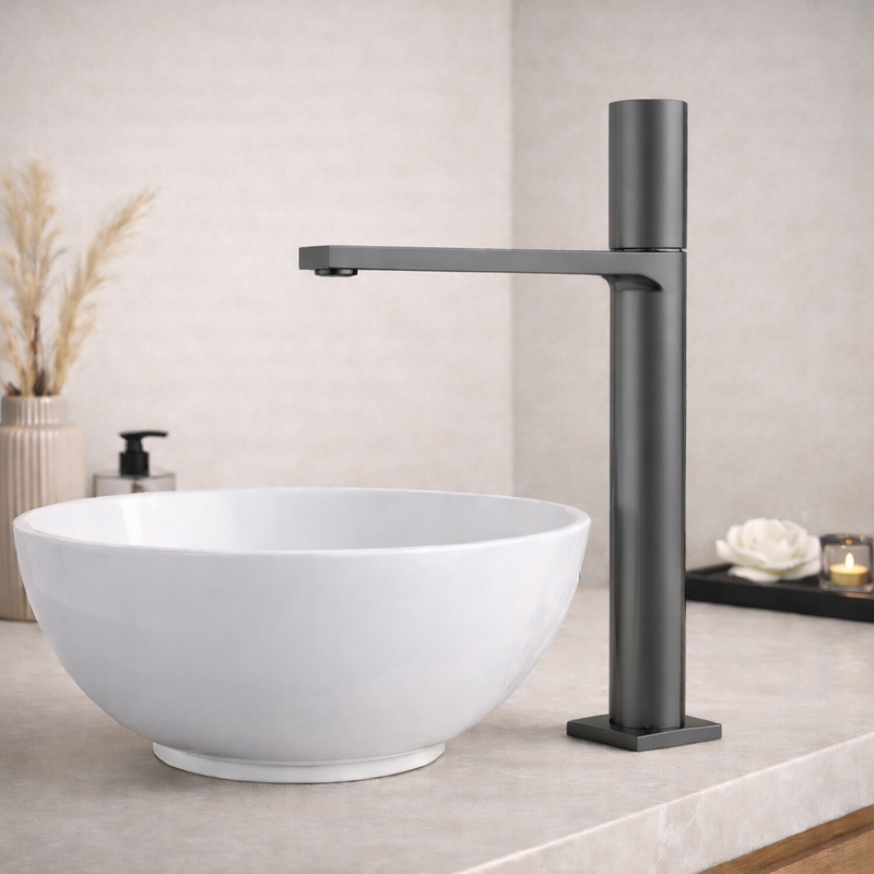 Miscelatore lavabo alto RubiFlux Sculpt con leva liscia - Gun Metal