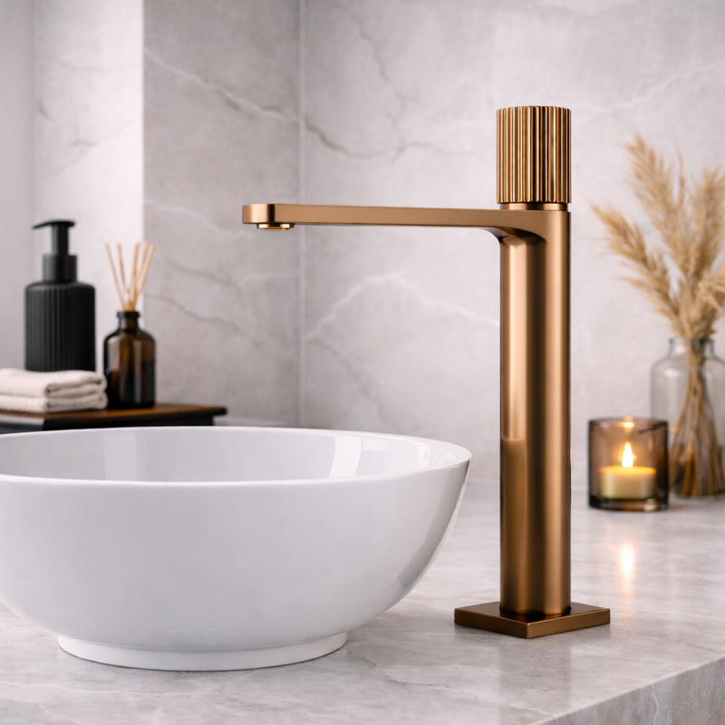 Miscelatore lavabo alto RubiFlux Sculpt con leva rigata - Bronzo