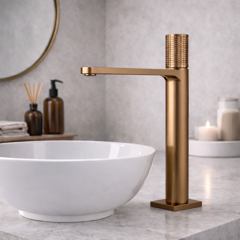 Miscelatore lavabo alto RubiFlux Sculpt con leva incisa - Bronzo