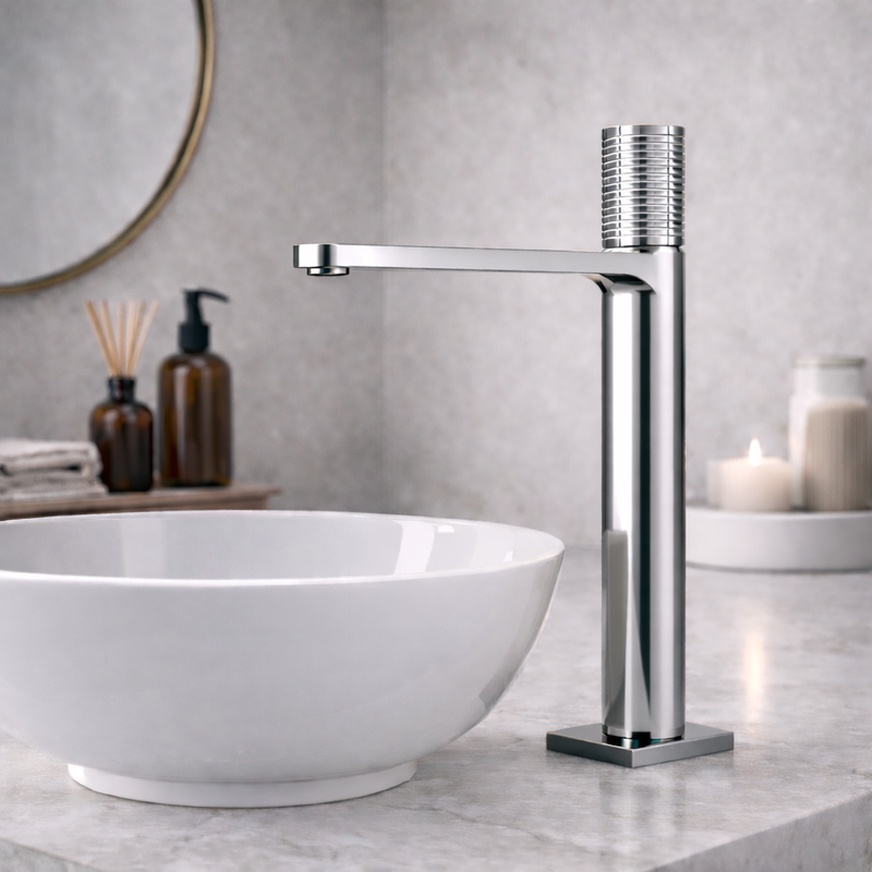 Miscelatore lavabo alto RubiFlux Sculpt con leva incisa - Cromo