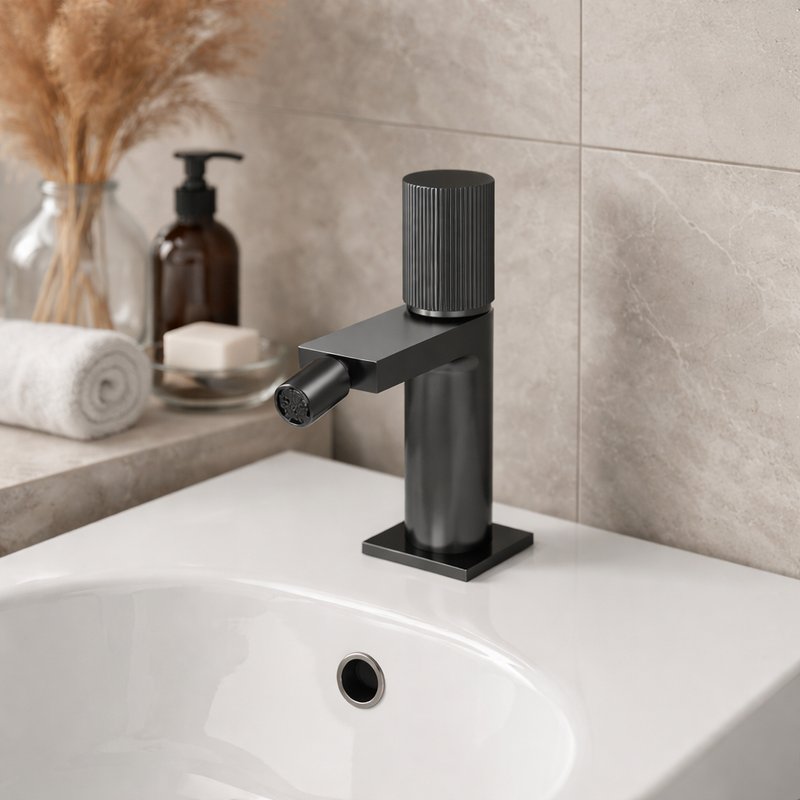 Miscelatore bidet RubiFlux Sculpt con leva rigata - Gun Metal