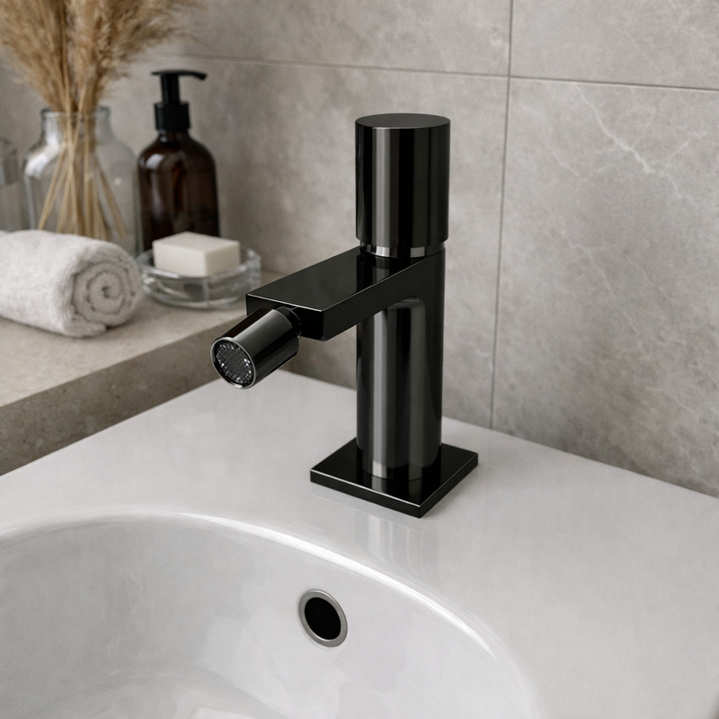 Miscelatore bidet RubiFlux Sculpt con leva liscia - Nero lucido