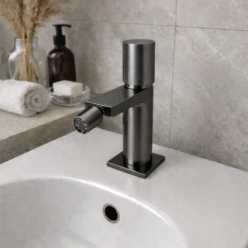 Miscelatore bidet RubiFlux Sculpt con leva liscia - Gun Metal