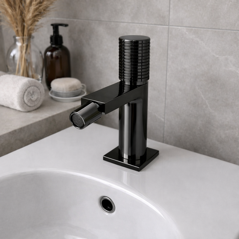 Miscelatore bidet RubiFlux Sculpt con leva incisa - Nero lucido