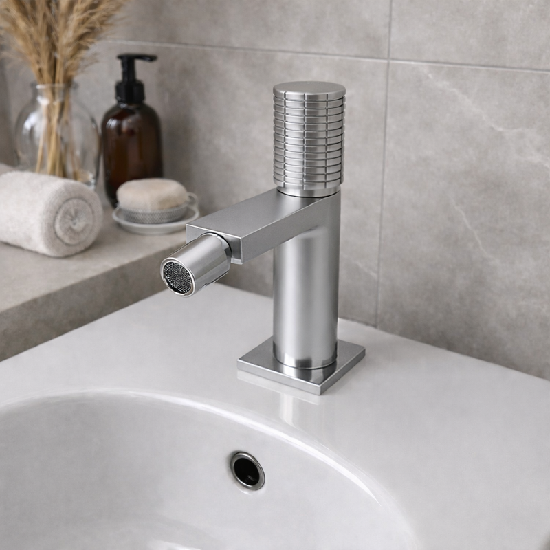 Miscelatore bidet RubiFlux Sculpt con leva incisa - Cromo spazzolato