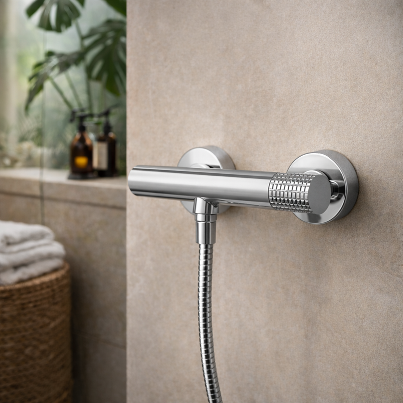 Miscelatore doccia esterno RubiFlux Sculpt con leva incisa - Cromo spazzolato