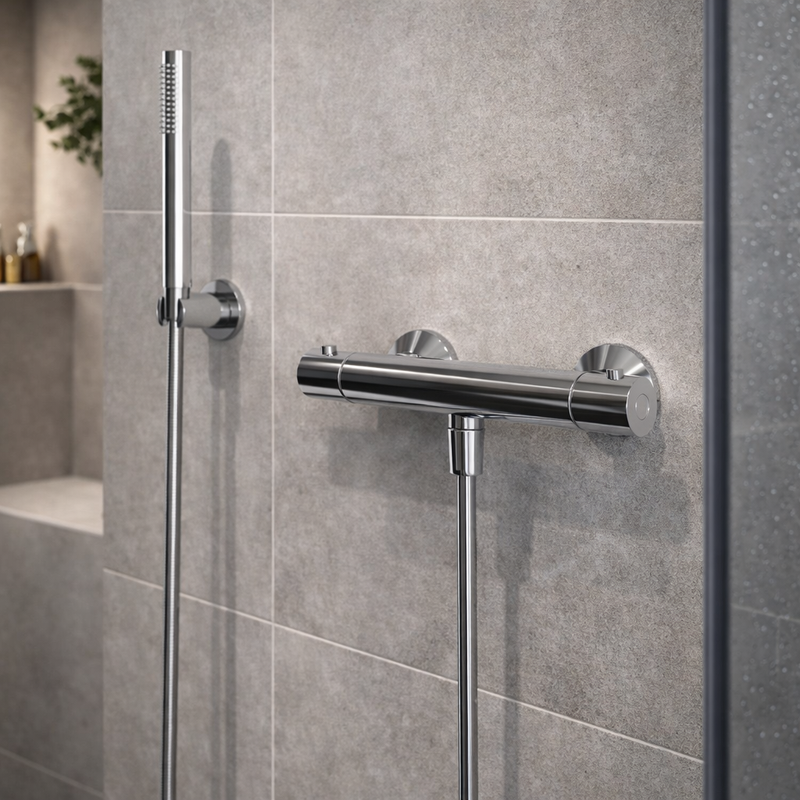 Mezclador monomando externo termostático para ducha RubiFlux serie Zea - Cromo