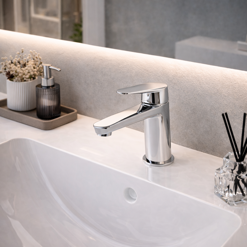 Miscelatore monocomando inclinato lavabo RubiFlux serie Ampra - Cromo