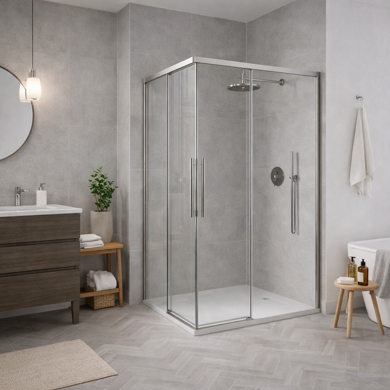 Box doccia angolare scorrevole soft close Run 70x80 cm con vetro 8 mm anticalcare e altezza 200 cm - Cromo Spazzolato