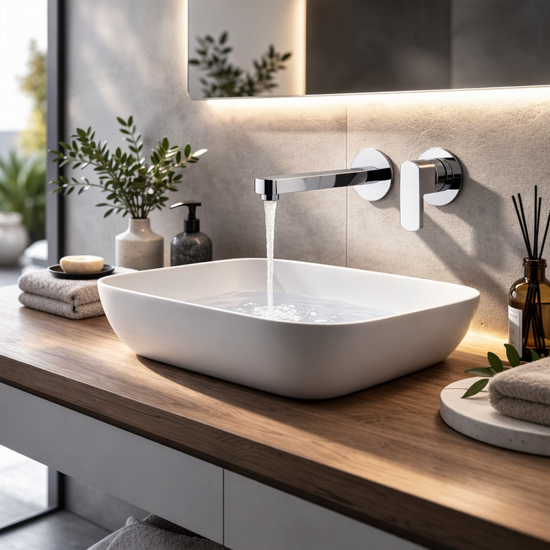 Miscelatore monocomando lavabo murale RubiFlux serie Dema canna 20 cm - Cromo