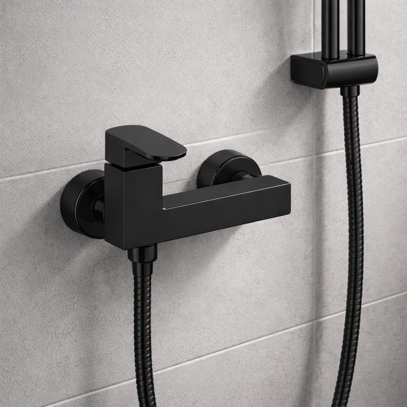 Mezclador monomando externo para ducha RubiFlux serie Dema - Negro Opaco