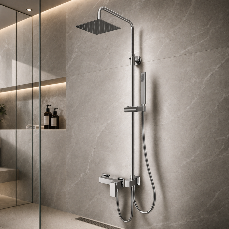 Colonna doccia Evy DocciaGo in acciaio con soffione 20 cm e doccetta - Cromo spazzolato