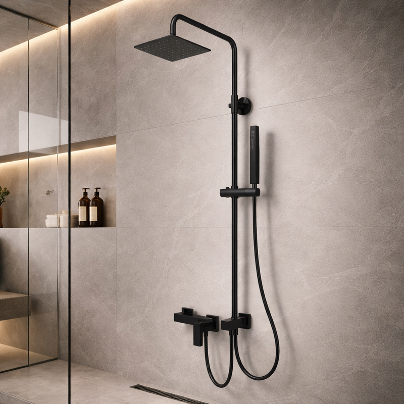 Colonna doccia Evy DocciaGo in acciaio con soffione 20 cm e doccetta - Nero opaco