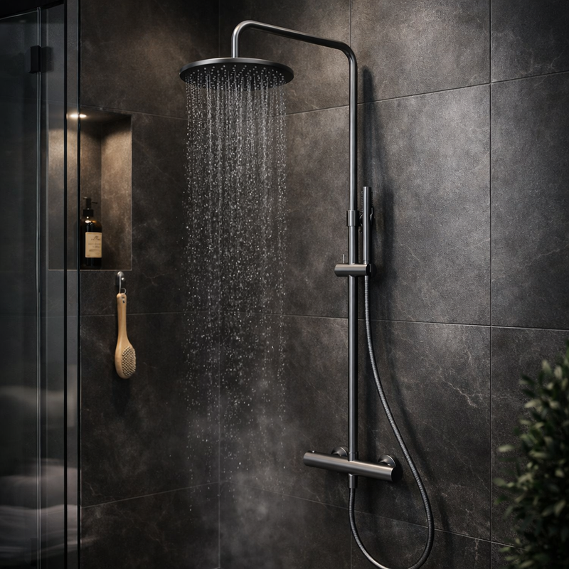 Colonna doccia termostatica Lady in acciaio 316L con soffione e doccetta - Gun metal