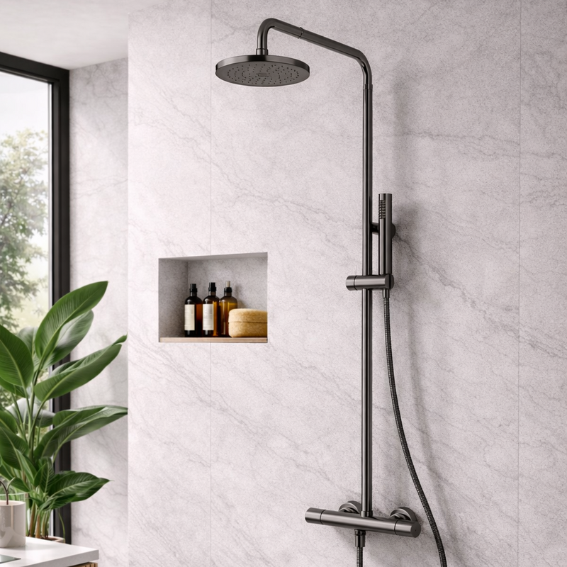 Colonna doccia in acciaio Emotion by DocciaGo con miscelatore - Gun metal