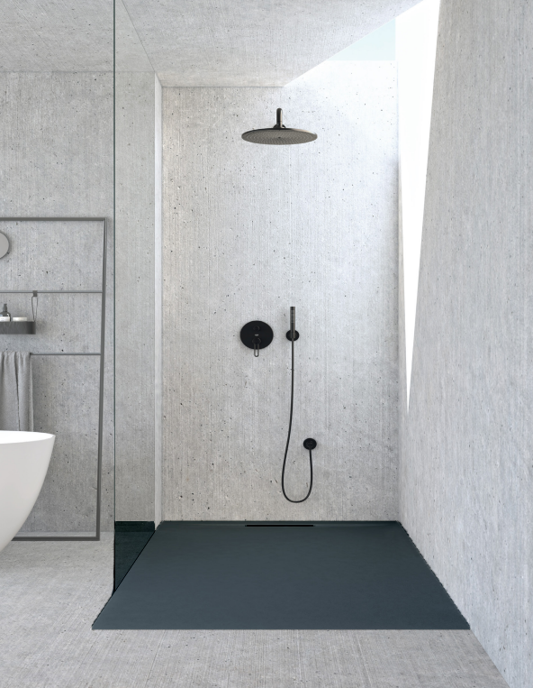 Piatto doccia Lithos 70x100 colore Antracite effetto pietra con scarico laterale nascosto