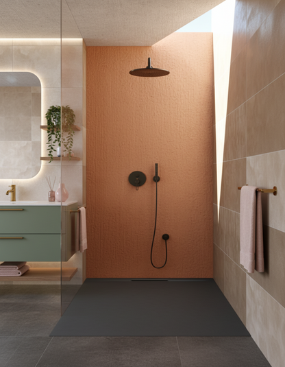 Piatto doccia Lithos 100x100 colore Antracite effetto pietra con scarico laterale nascosto