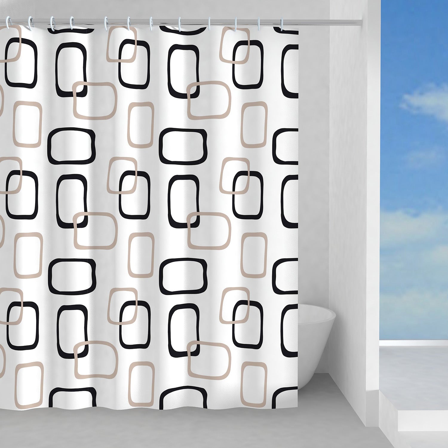 Tenda doccia in tessuto 120x200 cm modello Piper di Gedy - Beige/Nero by CeramicStore | Lo specialista del tuo bagno